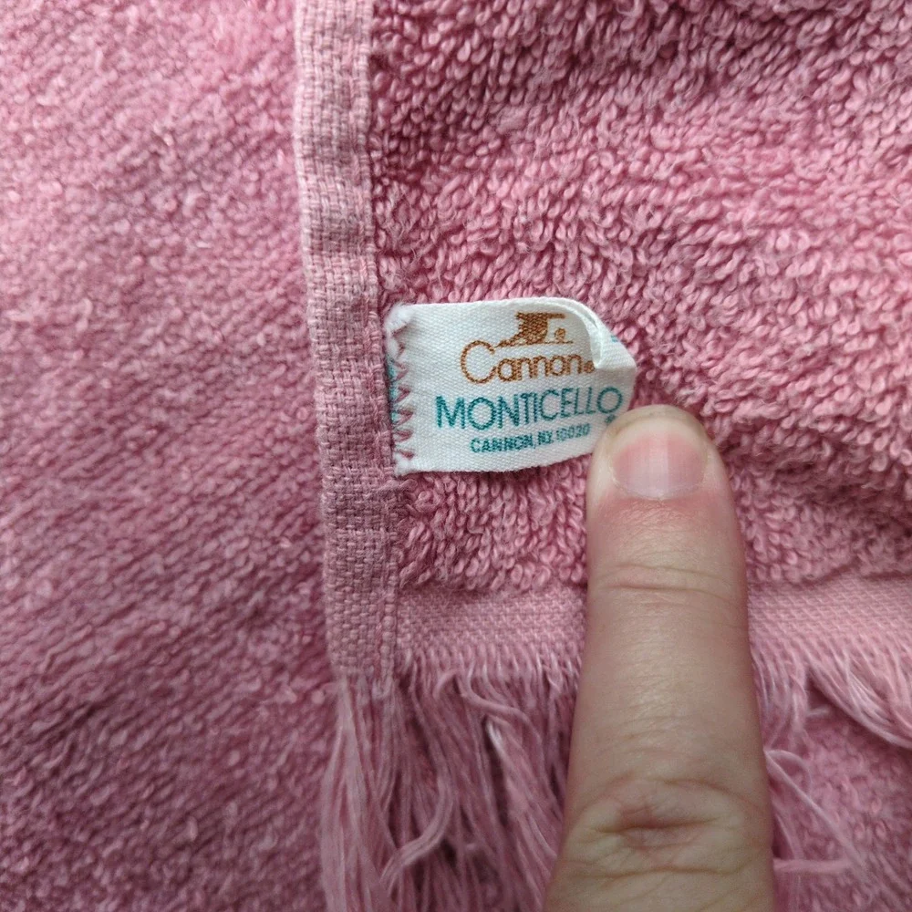 Vtg Cannon Monticello Towel Set Pink Santa Cruz Carved Floral Fringed Set of 6